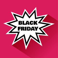 Black and white comic bubble with shadow and black inscription BLACK FRIDAY on pink background. Vector illustration.