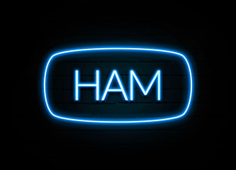 Ham  - colorful Neon Sign on brickwall