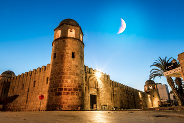 Fortress Ribat in Medina Sousse in the moonlit night