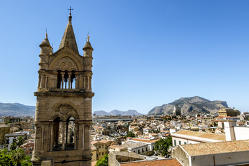 View of the historic centre and Cathedral from the roof in Palermo. Sicily