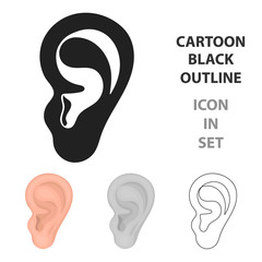 Ear icon in cartoon style isolated on white background. Part of body symbol stock vector illustration.