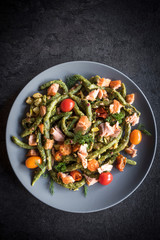 Salmon and spinach spaghetti..