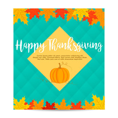 Thanksgiving autumn, fall background with pumpkin and foliage