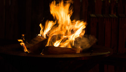 wood fire in a fireplace, getting warm, atmosphere