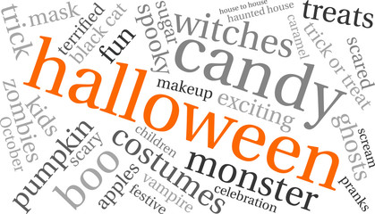 Halloween Word Cloud on a white background. 