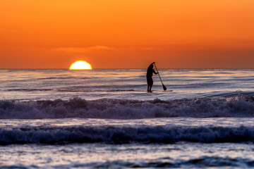 Paddle boarding at sunset