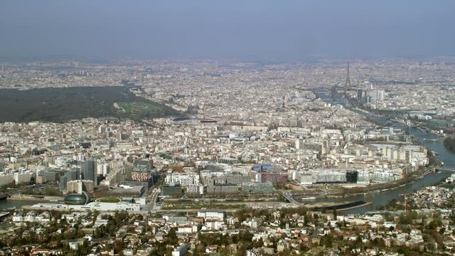  Panoramic aerial view Paris city skyline with river Seine & other landmarks