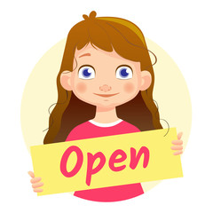 Girl holding Open poster