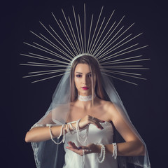Beauty portrait of a girl in the crown. Halloween.