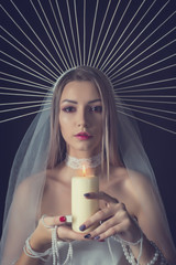 Beauty portrait of a girl in the crown. Halloween.