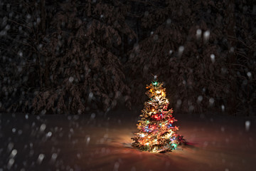Snow Falling on Christmas Tree