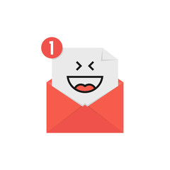 happy emoji in red letter notification