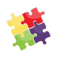 Obraz premium Four puzzle colored pieces, isolated on white background. Vector illustration