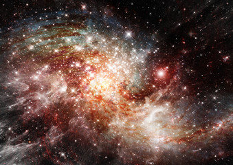 Stars, dust and gas nebula in a far galaxy