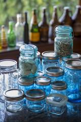 jars on the counter in the kitchen for saving stuff
