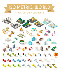 Image of Set of Isometric High Quality City Element on White Background printed on Printed Aluminium Shower Panels