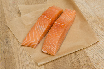 Uncooked salmon fillets