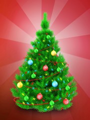 3d vibrant Christmas tree over red