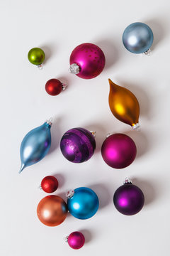 White: Variety Of Colorful Christmas Ornaments