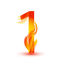 Number 1 in fire flame icon vector