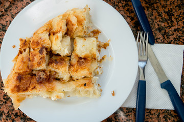 Balkan Breakfast Serving of Byrek me Gjizë (Cheese PIe with Feta & Flaky Filo Pastry)