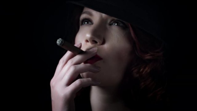 4k Gagster Style Woman Smoking Cigar