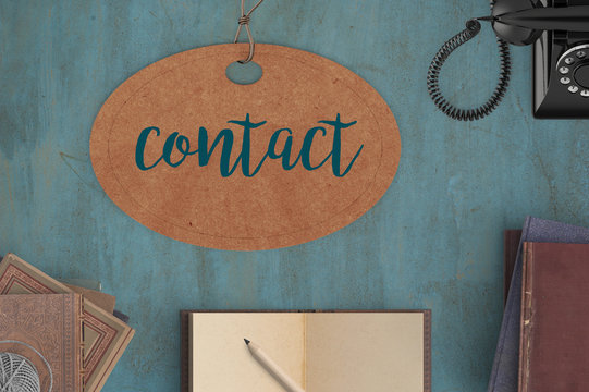 contact - vintage mock up blue and brown