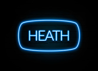 Heath  - colorful Neon Sign on brickwall