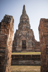 (Selective Focus) Wat Chaiwatthanaram complex in Ayutthaya city, Thailand.