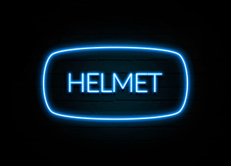 Helmet  - colorful Neon Sign on brickwall