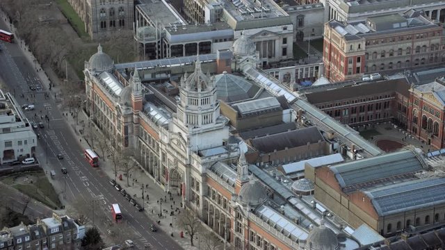  Aerial view above London's historic Victoria and Albert Museum