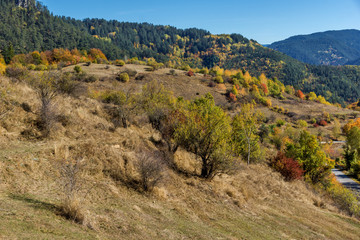 Amazing Autumn panorama near town of Dospat, Rhodope Mountains, Bulgaria