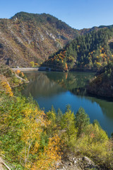 Fototapeta na wymiar Autumn Autumn Landscape of Teshel Reservoir, Smolyan Region, Bulgaria