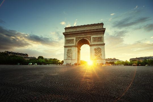 Triumphal Arch at sunset, Paris, France