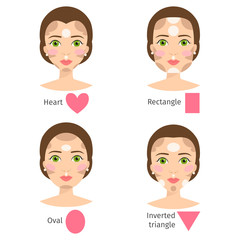 Set of different woman face types vector illustration character shapes girl makeup beautiful female