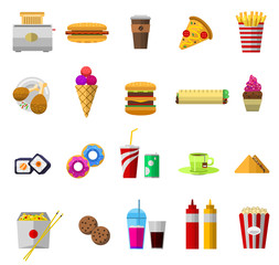 Vector icons sweet fast food elements.