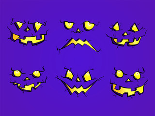 Vector set of  Halloween Pumpkins faces with different emotions.