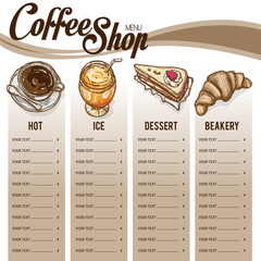 menu coffee shop restaurant template design hand drawing graphic