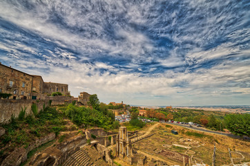view of Roman ruins in Volterra