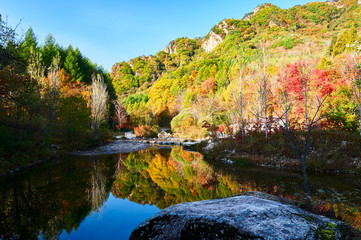 The colorful mountains and lake