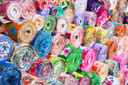 Colorful spools of textiles
