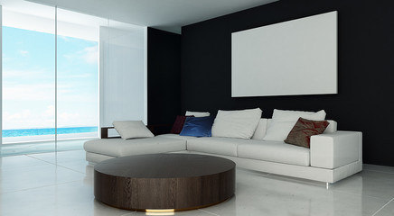 The interior design of modern lounge chairs and living room and black wall texture 