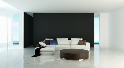 The interior design of lounge chairs and living room and black wall texture 