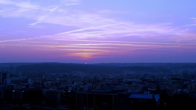 Panoramic aerial view of Paris, early morning as the sun begins to rise