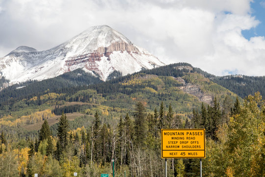 Sign For Mountain Pass With Engineer Peak Near Durango, Colorado