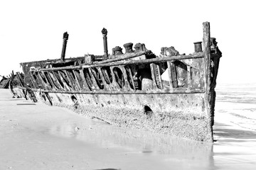 the antique rusty and damagede boat and  corrosion