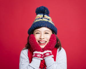 Happy Young Beautiful Woman in winter clothes .