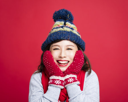 Happy Young Beautiful Woman in winter clothes&nbsp;.