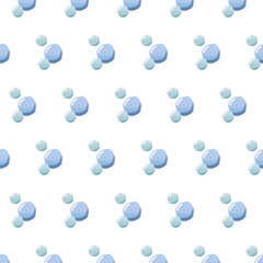 Seamless pattern with blue circles - abstract symbol of chemical formula of water.. Vector illustration Molecule element Sketch molecular formula isolated White background Symbol Biochemistry