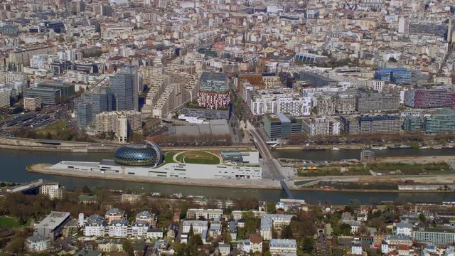  Aerial view of l'ile Seguin on the river Seine in Paris with La Seine Musical
